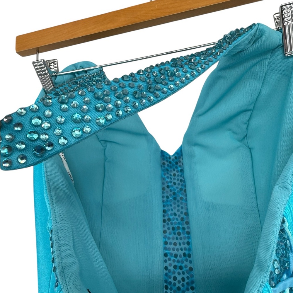Jovani D5034A Corset Aqua Blue Halter Rhinestone Prom Pageant Maxi Dress -8 NEW - Picture 6 of 16